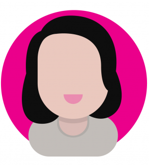 Avatar image of a woman in front of a pink circle